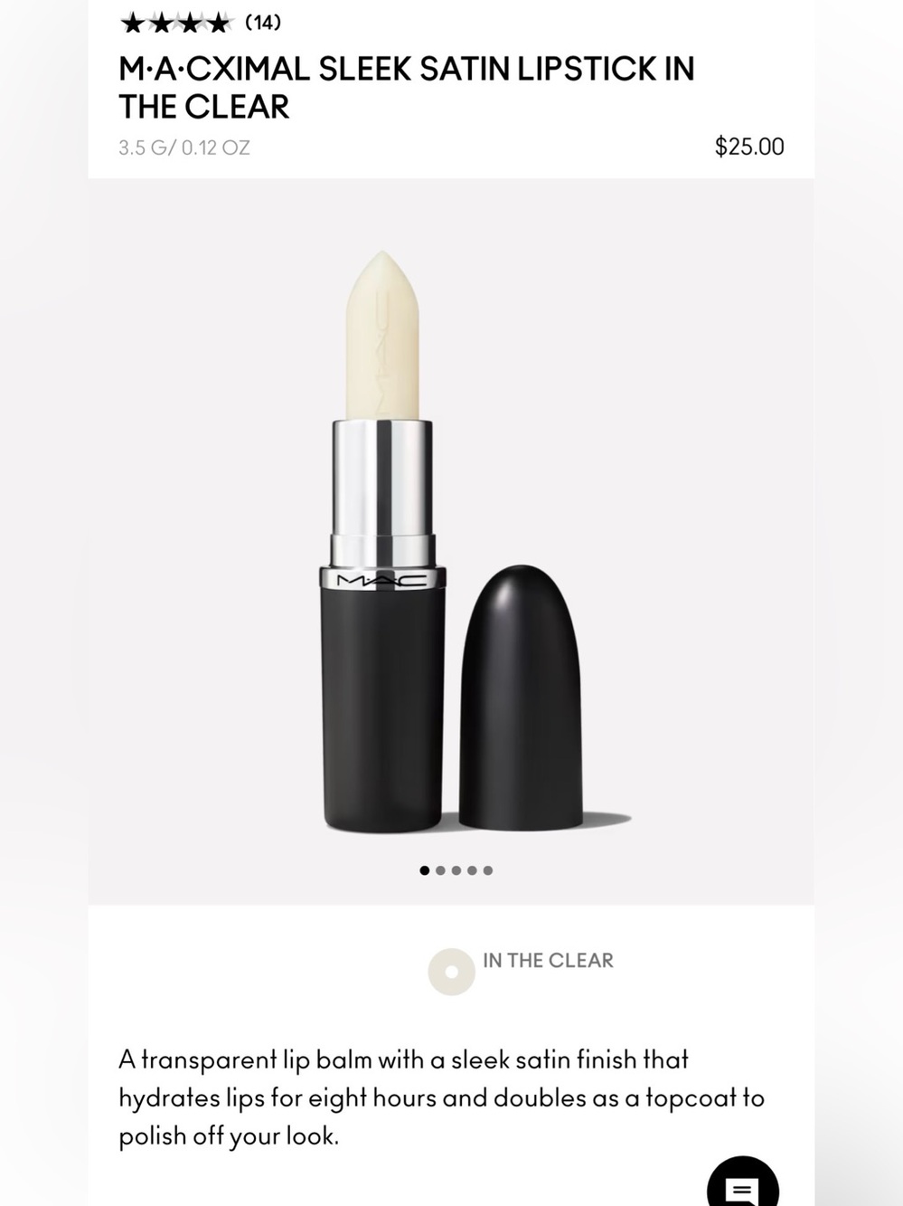 🔥New M·A·CXIMAL SLEEK SATIN LIPSTICK New In Box ~ IN THE CLEAR
